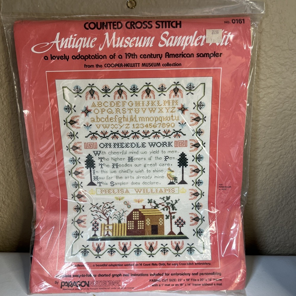VTG Paragon ANTIQUE MUSEUM SAMPLER KIT- 0161 Counted Cross stitch 18" X 14"